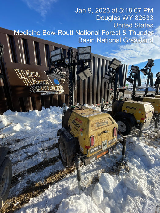 2022 Allmand NLV3GR (4) LED Light Fixture 350W, 23' Vertical Mast, 3kW Prime, Towable, ES Decals, T3