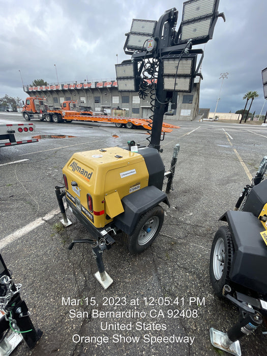 2022 Allmand NLV3GR (4) LED Light Fixture 350W, 23' Vertical Mast, 3kW Prime, Towable, ES Decals, T3