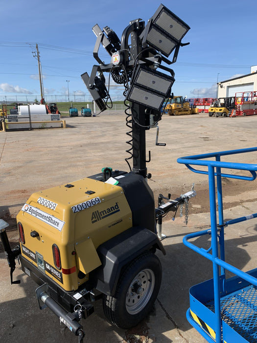 2022 Allmand NLV3GR (4) LED Light Fixture 350W, 23' Vertical Mast, 3kW Prime, Towable, Deep Sea L401, Leveling Jacks, Yanmar T4F 5.8hp