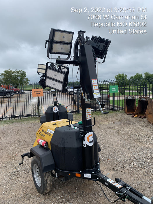 2022 Allmand NLV3GR (4) LED Light Fixture 350W, 23' Vertical Mast, 3kW Prime, Towable, Deep Sea L401, Leveling Jacks, Yanmar T4F 5.8hp