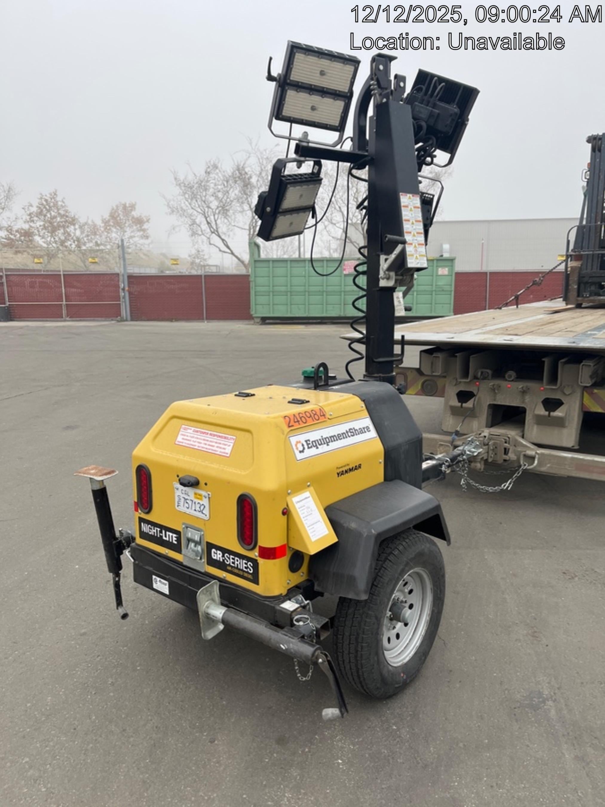 2022 Allmand NLV3GR (4) LED Light Fixture 350W, 23' Vertical Mast, 3kW Prime, Towable, ES Decals, T3