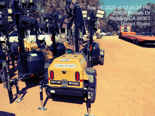 2022 Allmand NLV3GR (4) LED Light Fixture 350W, 23' Vertical Mast, 3kW Prime, Towable, Deep Sea L401, Leveling Jacks, Yanmar T4F 5.8hp