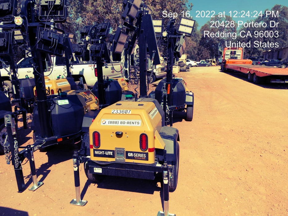 2022 Allmand NLV3GR (4) LED Light Fixture 350W, 23' Vertical Mast, 3kW Prime, Towable, Deep Sea L401, Leveling Jacks, Yanmar T4F 5.8hp