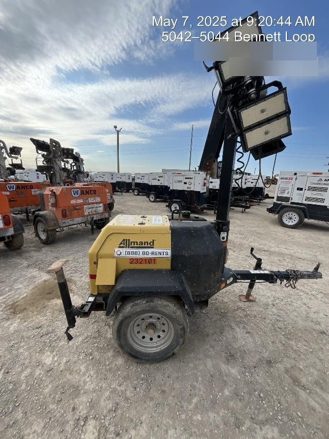 2022 Allmand NLV3GR (4) LED Light Fixture 350W, 23' Vertical Mast, 3kW Prime, Towable, Deep Sea L401, Leveling Jacks, Yanmar T4F 5.8hp