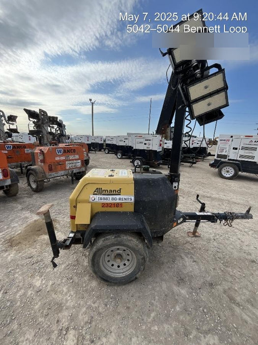 2022 Allmand NLV3GR (4) LED Light Fixture 350W, 23' Vertical Mast, 3kW Prime, Towable, Deep Sea L401, Leveling Jacks, Yanmar T4F 5.8hp