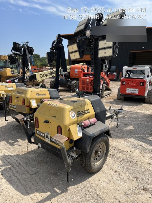 2022 Allmand NLV3GR (4) LED Light Fixture 350W, 23' Vertical Mast, 3kW Prime, Towable, Deep Sea L401, Leveling Jacks, Yanmar T4F 5.8hp