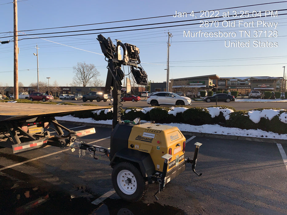 2021 Allmand NLV3GR (4) LED Light Fixture 350W, 23' Vertical Mast, 3kW Prime, Towable, Deep Sea L401, Leveling Jacks, Yanmar T4F 5.8hp