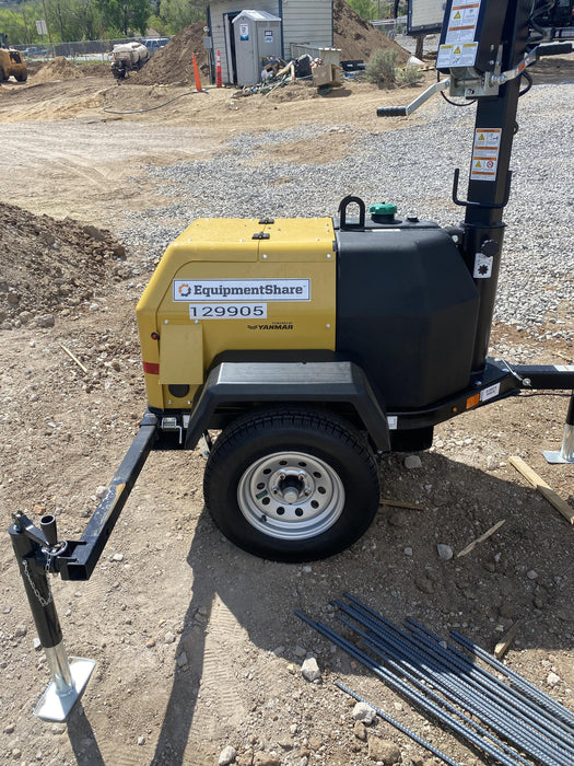 2021 Allmand NLV3GR (4) LED Light Fixture 350W, 23' Vertical Mast, 3kW Prime, Towable, Deep Sea L401, Leveling Jacks, Yanmar T4F 5.8hp