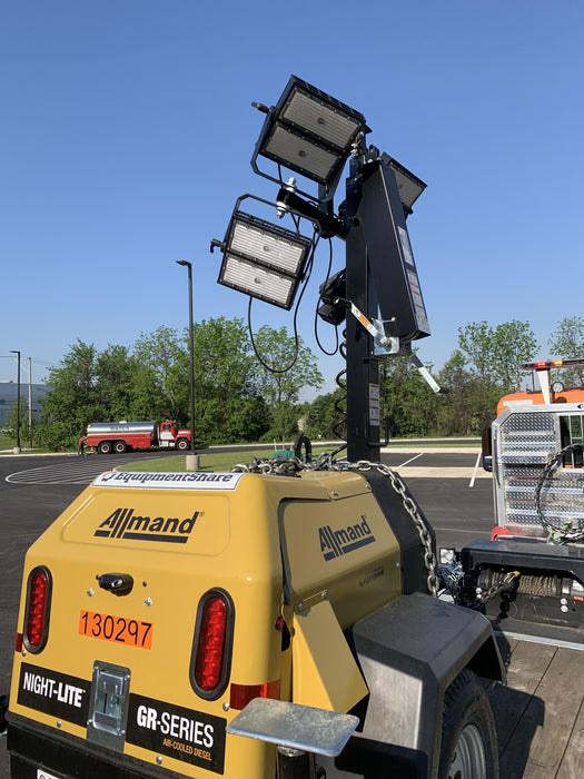 2021 Allmand NLV3GR (4) LED Light Fixture 350W, 23' Vertical Mast, 3kW Prime, Towable, Deep Sea L401, Leveling Jacks, Yanmar T4F 5.8hp