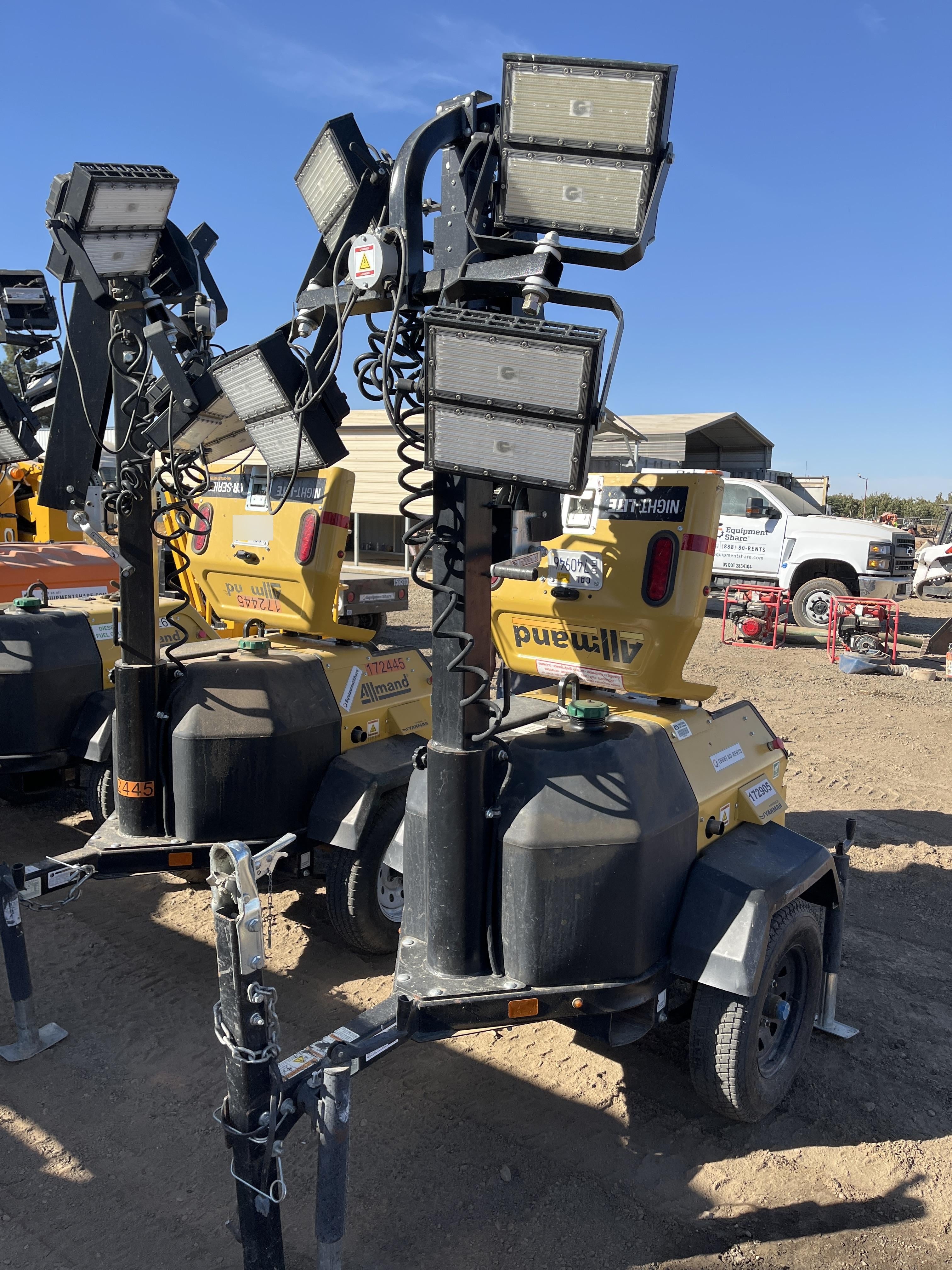 Allmand NLV3GR (4) LED Light Fixture 350W, 23' Vertical Mast, 3kW Prime, Towable, Deep Sea L401, Leveling Jacks, Yanmar T4F 5.8hp