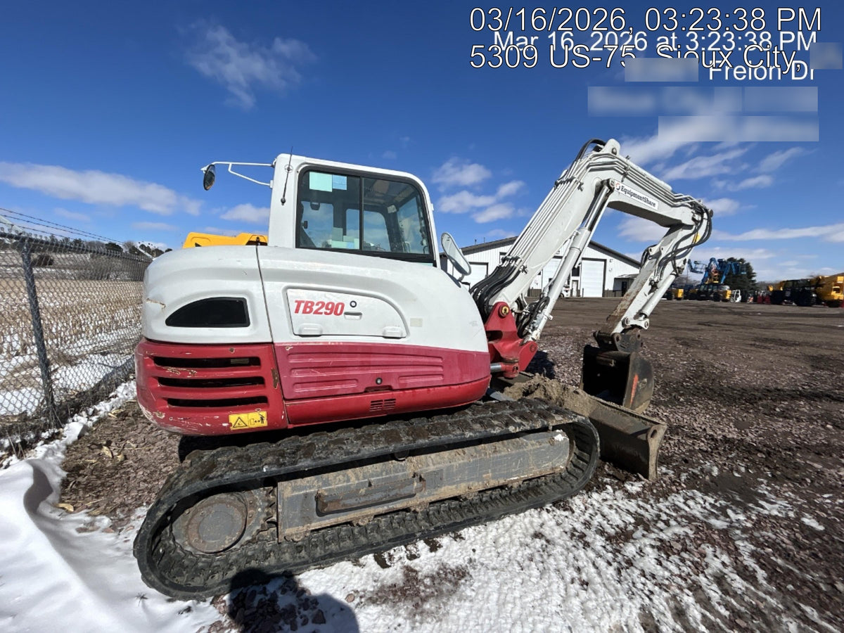 2019 Takeuchi TB290 Cab/Heat/AC Rubber tracks, Dozer blade, Travel alarm, Auxiliary hydraulics Manual QC, Hydraulic thumb, 18", 24", and 36" Buckets