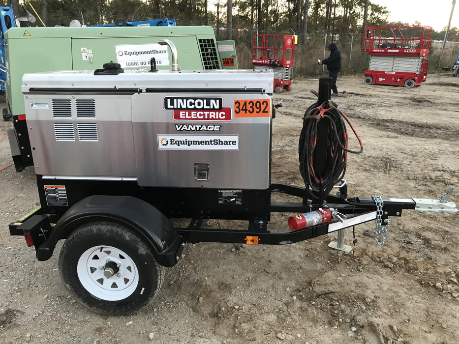 2019 Lincoln Electric Vantage 322 Welder Ready-Pak 3, Two wheel trailer, Fender and Light kit, Cable Rack