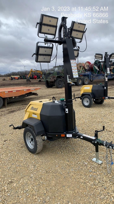 2022 Allmand NLV3GR (4) LED Light Fixture 350W, 23' Vertical Mast, 3kW Prime, Towable, ES Decals, T3