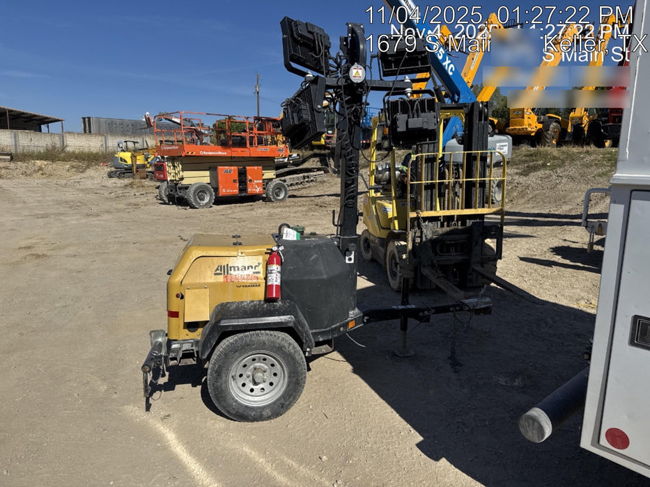 Allmand NLV3GR (4) LED Light Fixture 350W, 23' Vertical Mast, 3kW Prime, Towable, Deep Sea L401, Leveling Jacks, Yanmar T4F 5.8hp