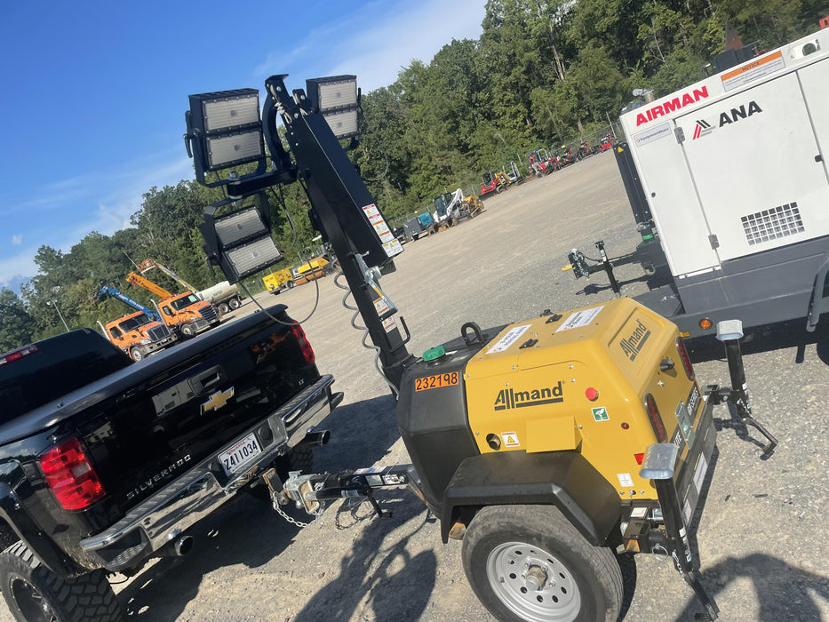 2022 Allmand NLV3GR (4) LED Light Fixture 350W, 23' Vertical Mast, 3kW Prime, Towable, Deep Sea L401, Leveling Jacks, Yanmar T4F 5.8hp