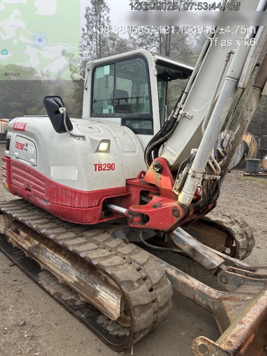 2019 Takeuchi TB290 Cab/Heat/AC Rubber tracks, Dozer blade, Travel alarm, Auxiliary hydraulics Manual QC, Hydraulic thumb, 18", 24", and 36" Buckets