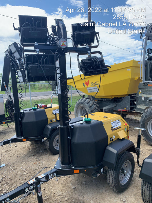 2022 Allmand NLV3GR (4) LED Light Fixture 350W, 23' Vertical Mast, 3kW Prime, Towable, Deep Sea L401, Leveling Jacks, Yanmar T4F 5.8hp