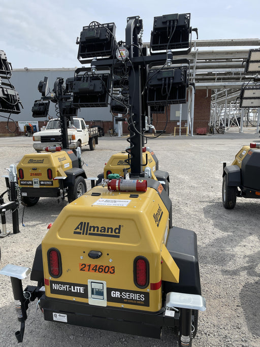 2022 Allmand NLV3GR (4) LED Light Fixture 350W, 23' Vertical Mast, 3kW Prime, Towable, Deep Sea L401, Leveling Jacks, Yanmar T4F 5.8hp