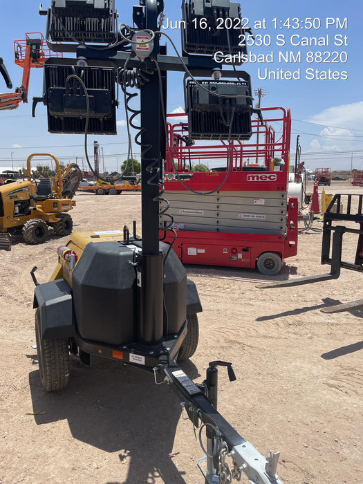 2022 Allmand NLV3GR (4) LED Light Fixture 350W, 23' Vertical Mast, 3kW Prime, Towable, Deep Sea L401, Leveling Jacks, Yanmar T4F 5.8hp