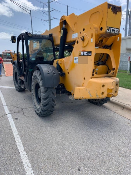 2019 JCB 510-56 Open ROPS, 74 HP, Solid Tires, Worklights, Beacon, Aux Hydraulics, Lifting Eye 72" Carriage/60" Forks