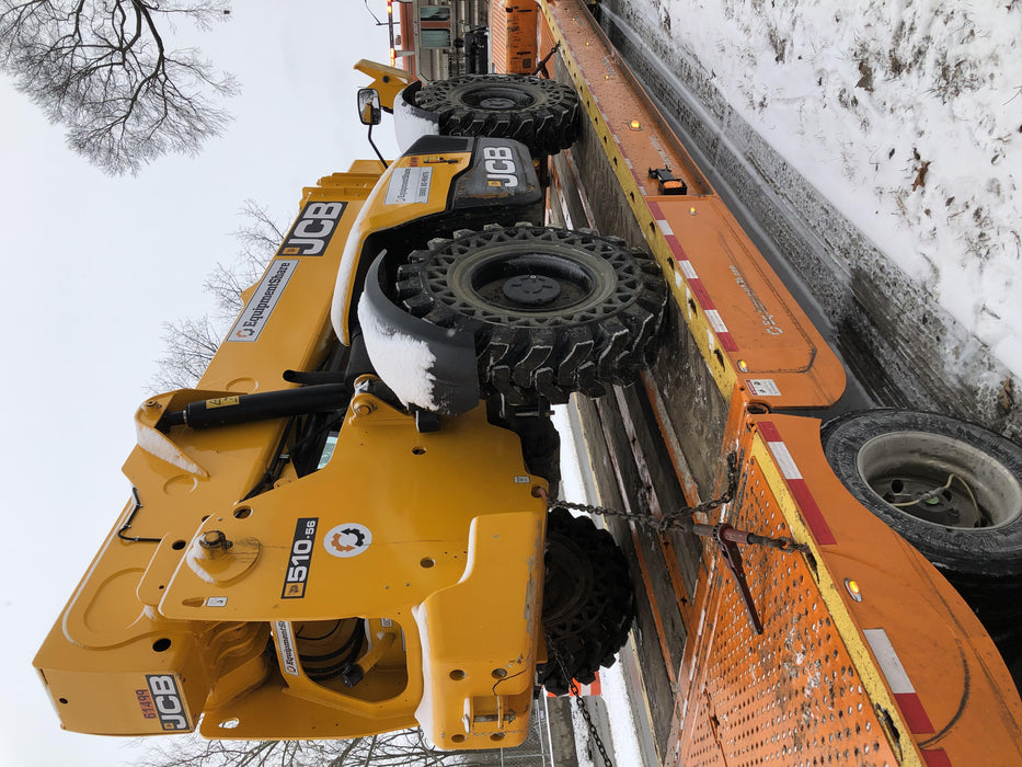 2020 JCB 510-56 Cab/Heat/Air, 74 HP, Solid Tires, STD Worklight, Beacon, Aux Hydraulics, Lifting Eye, Back up Alarm w/66" Carriage/60" Forks