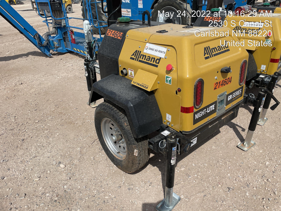 2022 Allmand NLV3GR (4) LED Light Fixture 350W, 23' Vertical Mast, 3kW Prime, Towable, Deep Sea L401, Leveling Jacks, Yanmar T4F 5.8hp