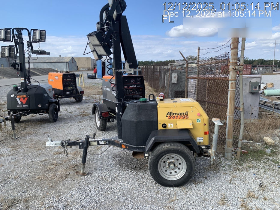 2022 Allmand NLV3GR (4) LED Light Fixture 350W, 23' Vertical Mast, 3kW Prime, Towable, Deep Sea L401, Leveling Jacks, Yanmar T4F 5.8hp