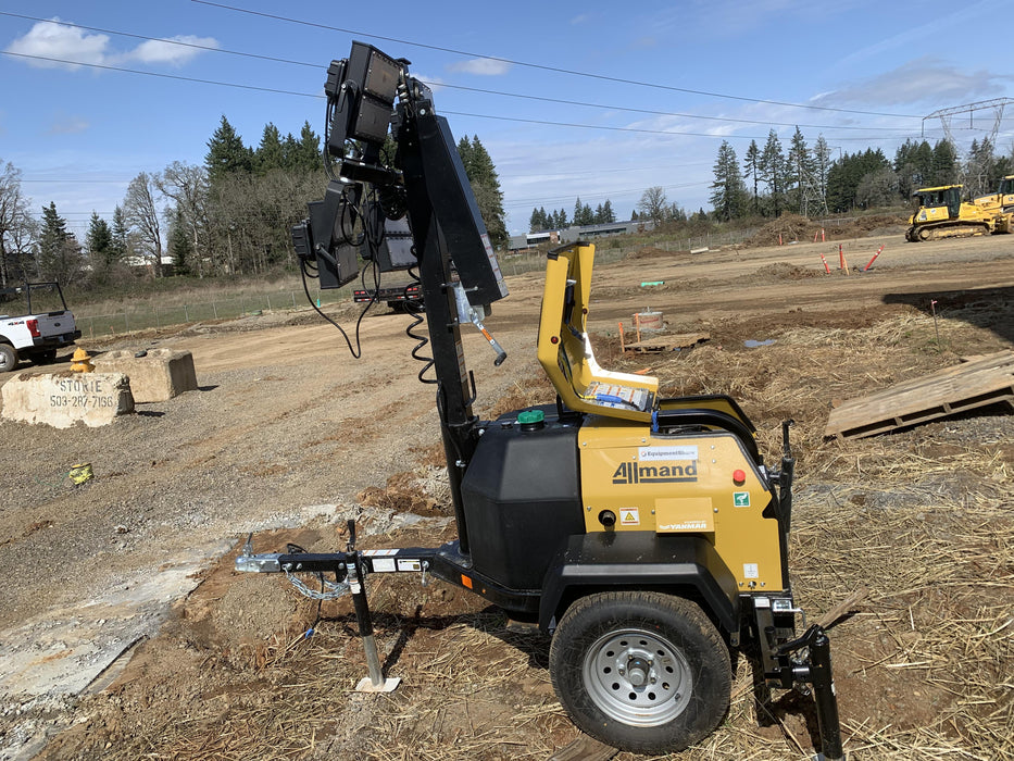 2022 Allmand NLV3GR (4) LED Light Fixture 350W, 23' Vertical Mast, 3kW Prime, Towable, Deep Sea L401, Leveling Jacks, Yanmar T4F 5.8hp