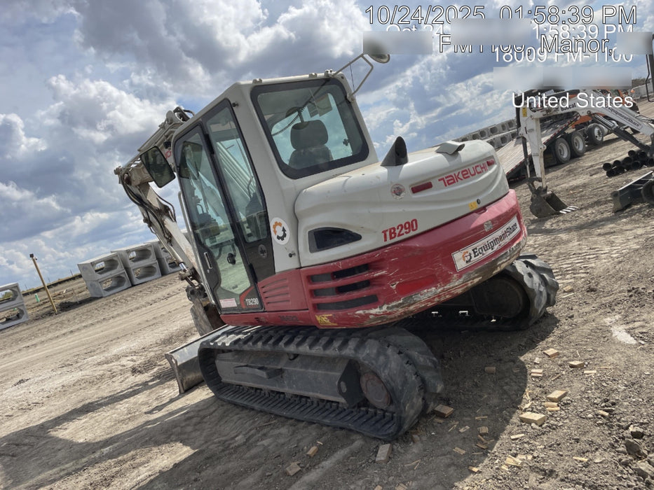 2019 Takeuchi TB290 Cab/Heat/AC Rubber tracks, Dozer blade, Travel alarm, Auxiliary hydraulics Manual QC, Hydraulic thumb, 18", 24", and 36" Buckets