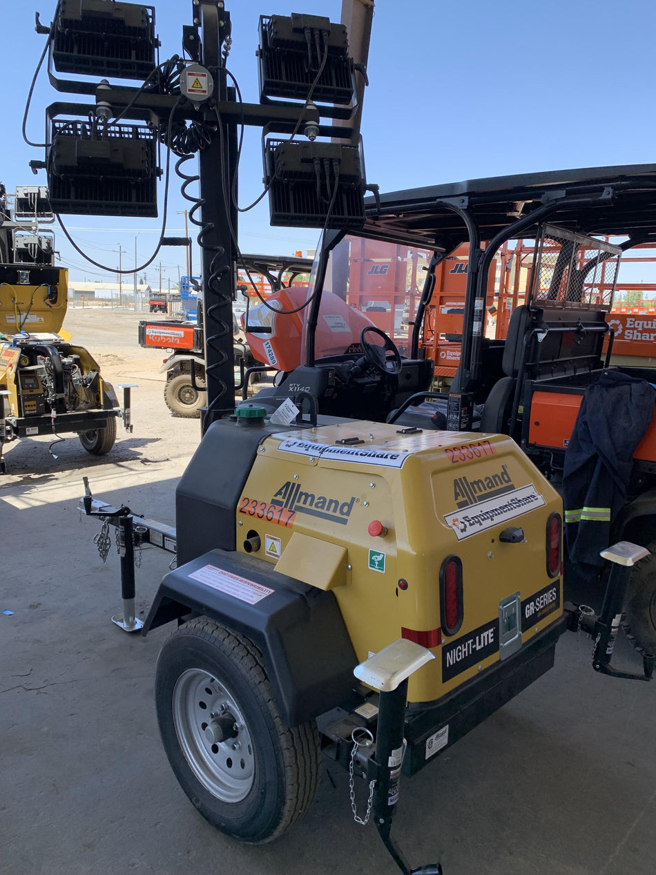 2022 Allmand NLV3GR (4) LED Light Fixture 350W, 23' Vertical Mast, 3kW Prime, Towable, Deep Sea L401, Leveling Jacks, Yanmar T4F 5.8hp