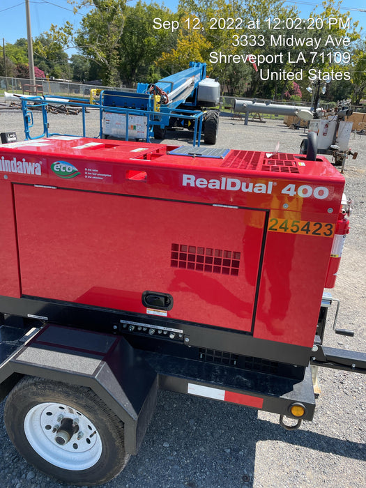 2022 Shindaiwa DGW400MDL Kubota D902 Engine, 23 HP, Dual Op Welder, Wire, Arc, Droop Stick, Tig, and CC Stick Functionality, Simulphase, 3 Phase and 1 Phase Gen Output, Single Axle NB Trlr, Slr Trckl Chrg 12V 12W, Fire Ext