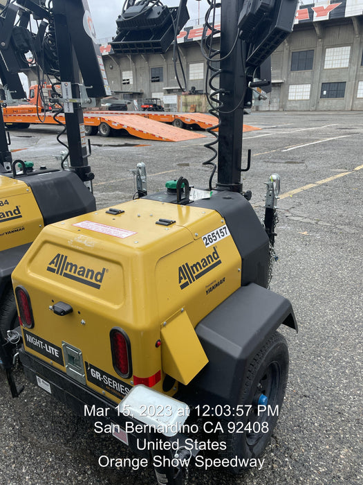 2022 Allmand NLV3GR (4) LED Light Fixture 350W, 23' Vertical Mast, 3kW Prime, Towable, ES Decals, T3