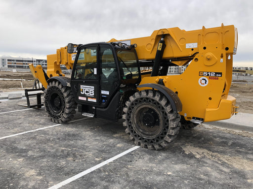 2019 JCB 512-56 Enclosed Cab, 109 HP, Solid Tires, Worklights, Beacon, Aux Hydraulics, Lifting Eye w/66" Carriage/60" Forks