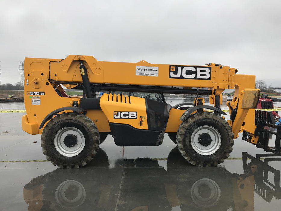 2019 JCB 510-56 Open ROPS, 74 HP, Solid Tires, Worklights, Beacon, Aux Hydraulics, Lifting Eye, 60" Carriage/60" Forks