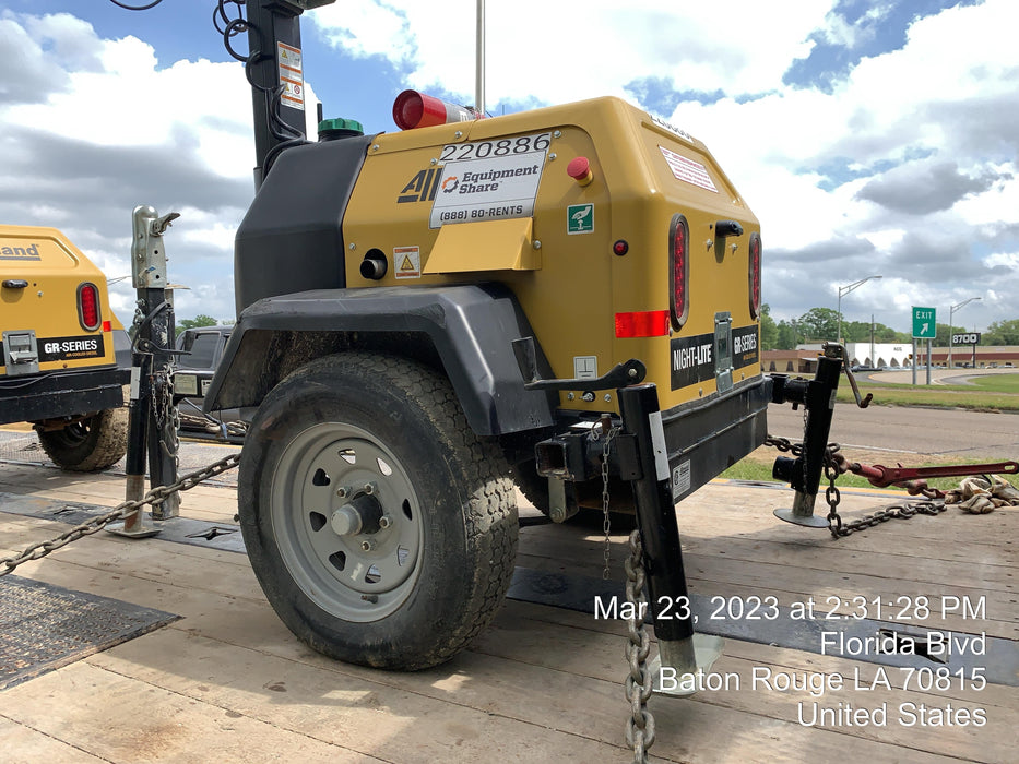 2022 Allmand NLV3GR (4) LED Light Fixture 350W, 23' Vertical Mast, 3kW Prime, Towable, Deep Sea L401, Leveling Jacks, Yanmar T4F 5.8hp