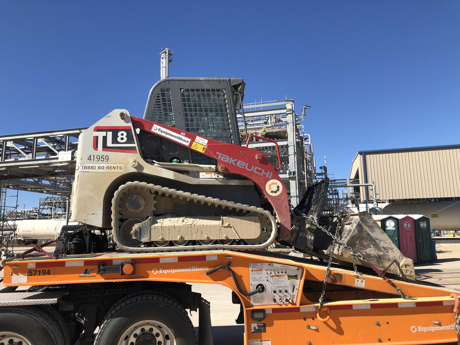 2019 Takeuchi TL8 Cab, Heat/AC, Defroster, 15" Wide Rubber Tracks, Back-up Alarm, Front & Rear Working Lights, Auxiliary Hydraulics, Two-Speed Travel, Electronic Monitoring System, Hydraulic Universal Quick Hitch 76" HD Dirt Bucket with 8 Teeth, 20.3 cubic feet Capacity