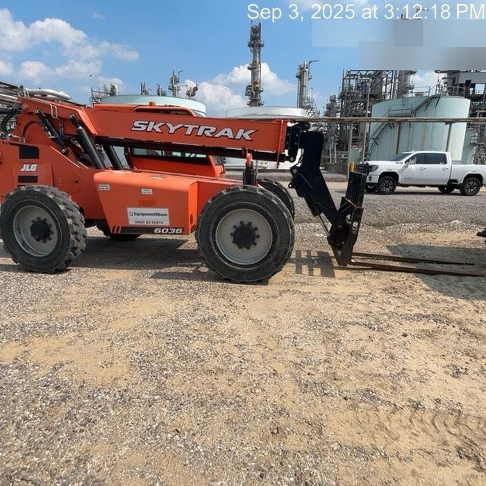 2019 Skytrak 6036 Cab/Heat/Air, Solid Tires, LED Work Lights, Beacon w/50" Carriage, 48" Pallet Forks