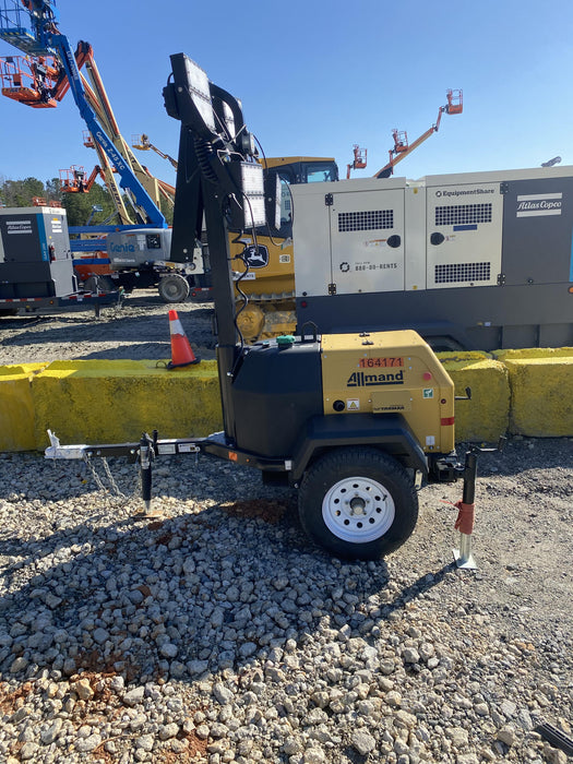 2021 Allmand NLV3GR (4) LED Light Fixture 350W, 23' Vertical Mast, 3kW Prime, Towable, Deep Sea L401, Leveling Jacks, Yanmar T4F 5.8hp