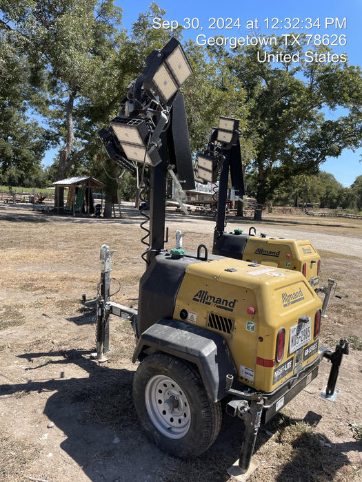 2022 Allmand NLV3GR (4) LED Light Fixture 350W, 23' Vertical Mast, 3kW Prime, Towable, ES Decals, T3