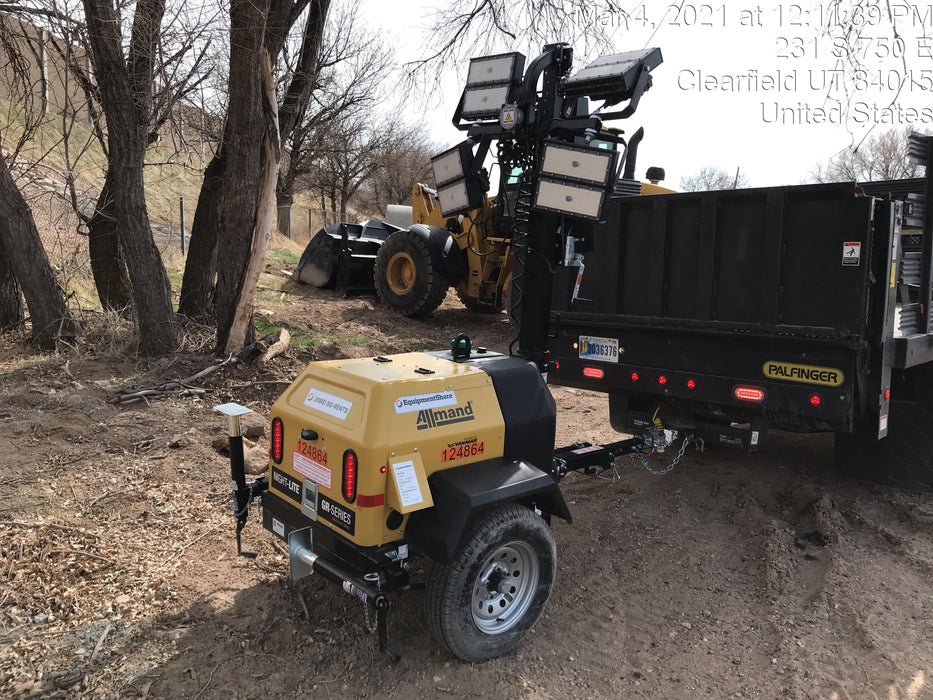 2020 Allmand NLV3GR (4) LED Light Fixture 350W, 23' Vertical Mast, 3kW Prime, Towable, Deep Sea L401, Leveling Jacks, Yanmar T4F 5.8hp