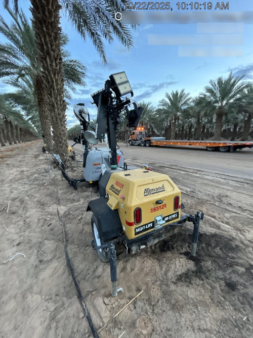 2021 Allmand NLV3GR (4) LED Light Fixture 350W, 23' Vertical Mast, 3kW Prime, Towable, Deep Sea L401, Leveling Jacks, Yanmar T4F 5.8hp