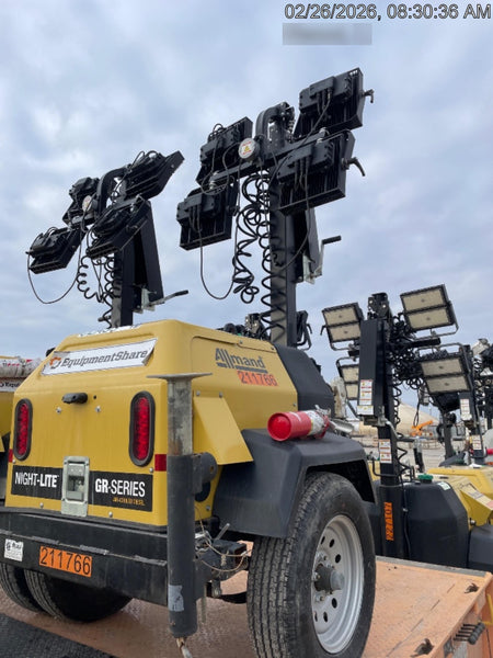 2022 Allmand NLV3GR (4) LED Light Fixture 350W, 23' Vertical Mast, 3kW Prime, Towable, Deep Sea L401, Leveling Jacks, Yanmar T4F 5.8hp