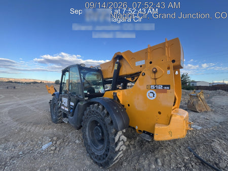 2019 JCB 512-56 Enclosed Cab, 109 HP, Solid Tires, Worklights, Beacon, Aux Hydraulics, Lifting Eye w/66" Carriage/60" Forks