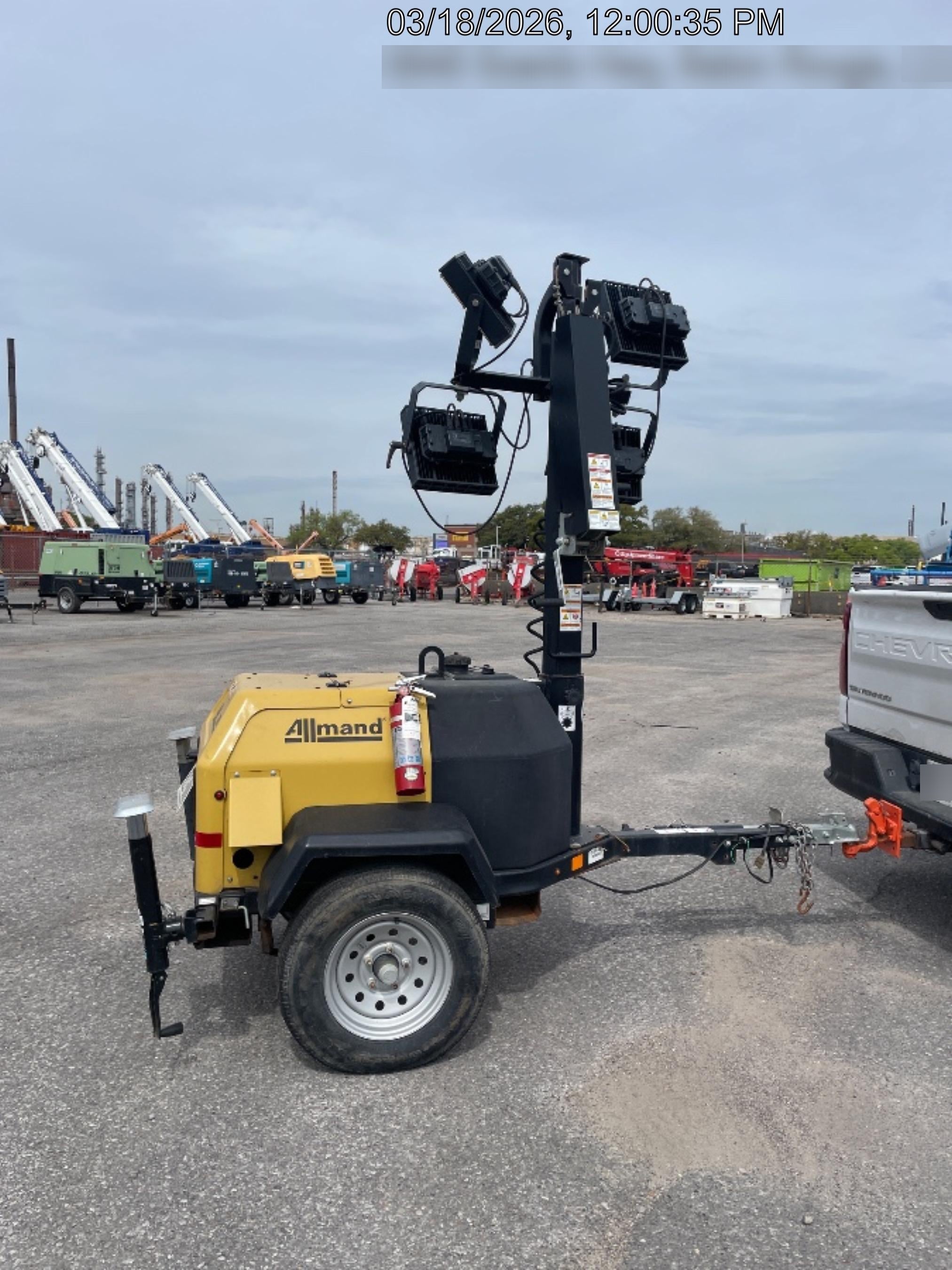 2022 Allmand NLV3GR (4) LED Light Fixture 350W, 23' Vertical Mast, 3kW Prime, Towable, Deep Sea L401, Leveling Jacks, Yanmar T4F 5.8hp