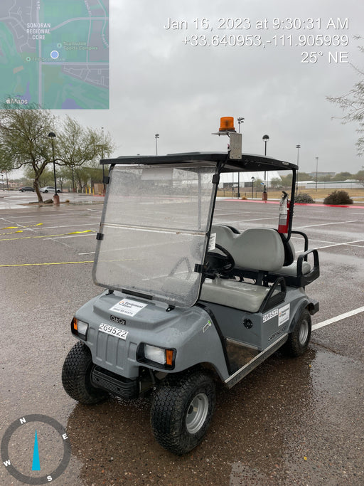 2022 Club Car CA100E Canopy, Fold down Windshield, Beacon, Back up Alarm, All-Trail Trials, HD 8 V Batteries, Trailer Hitch and Ball
