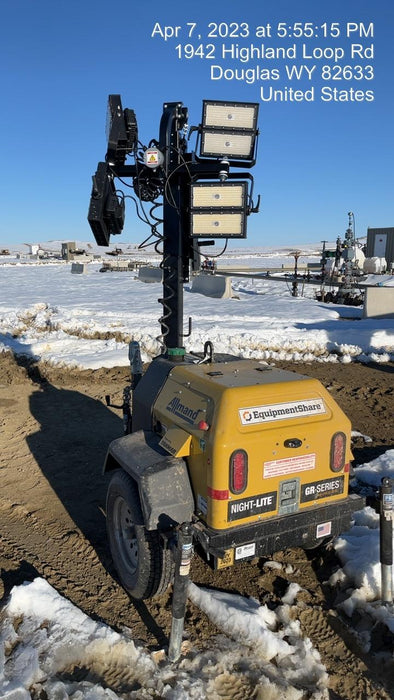 2022 Allmand NLV3GR (4) LED Light Fixture 350W, 23' Vertical Mast, 3kW Prime, Towable, ES Decals, T3