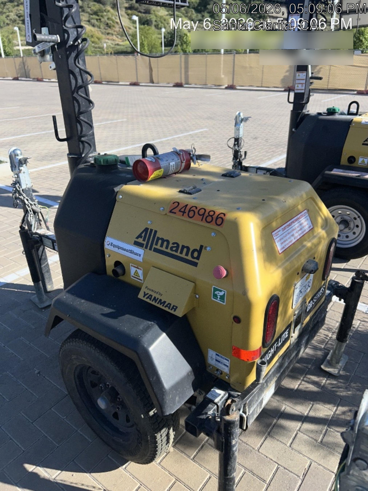 2022 Allmand NLV3GR (4) LED Light Fixture 350W, 23' Vertical Mast, 3kW Prime, Towable, ES Decals, T3