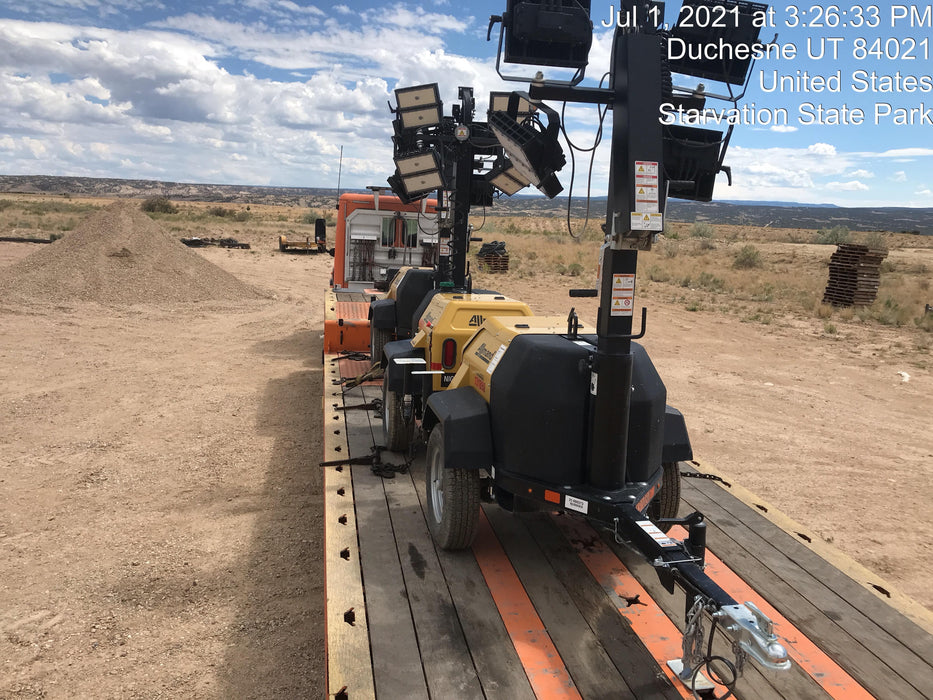 2021 Allmand NLV3GR (4) LED Light Fixture 350W, 23' Vertical Mast, 3kW Prime, Towable, Deep Sea L401, Leveling Jacks, Yanmar T4F 5.8hp