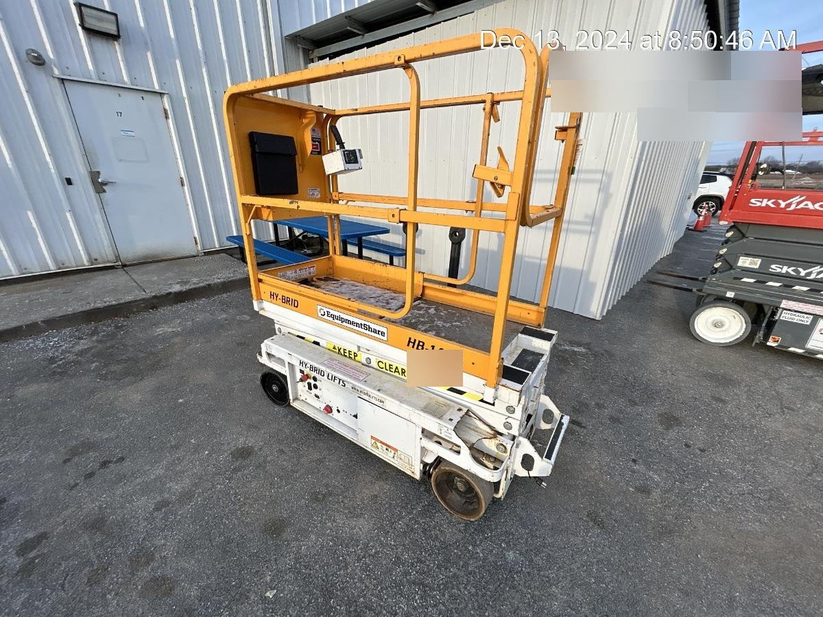 Custom Equipment HB-1430 <ul>
 <li>Hy-Brid Scissor Lift</li>
  <li>Platform capacity up to 670 lbs.</li>
  <li>Working height up to 20 ft</li>
  <li>Weighs under 1,700 lbs.</li>
  <li>Non-marking wheels </li>
</ul>