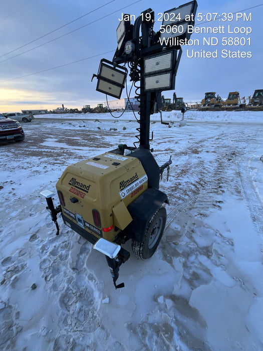 2022 Allmand NLV3GR (4) LED Light Fixture 350W, 23' Vertical Mast, 3kW Prime, Towable, Deep Sea L401, Leveling Jacks, Yanmar T4F 5.8hp